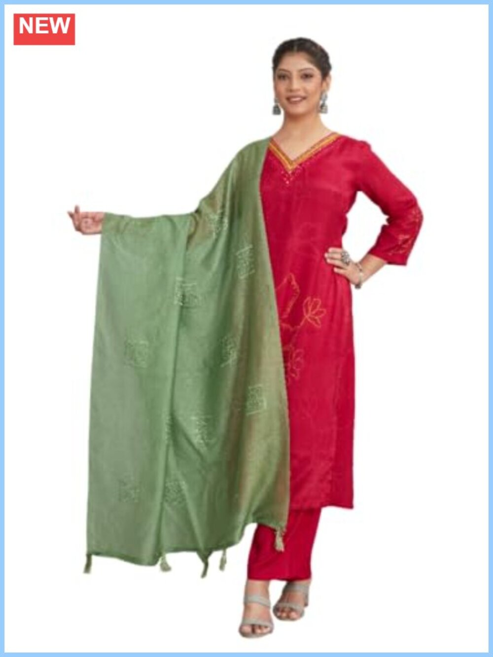 Chanderi Cotton Embroidered Sequin Dupatta Scarf Shawl with Tassels
